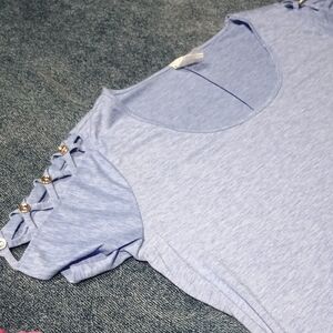 NAIF Light Blue Button-Accent Ruffle Sleeve Top